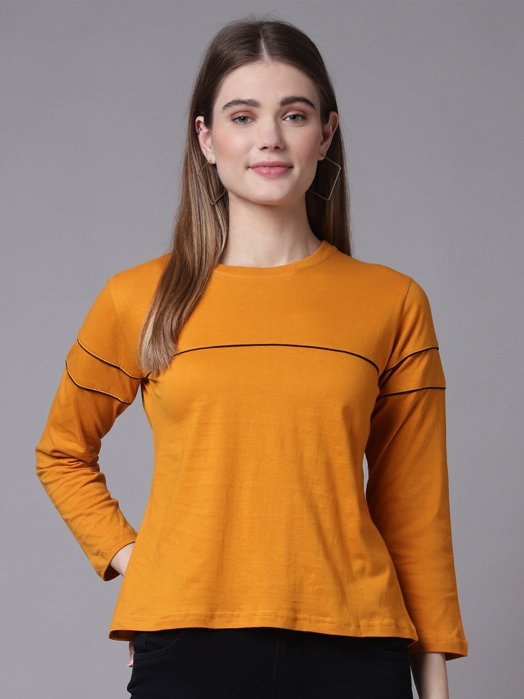 

THE EG STORE Women Mustard Yellow T-shirt