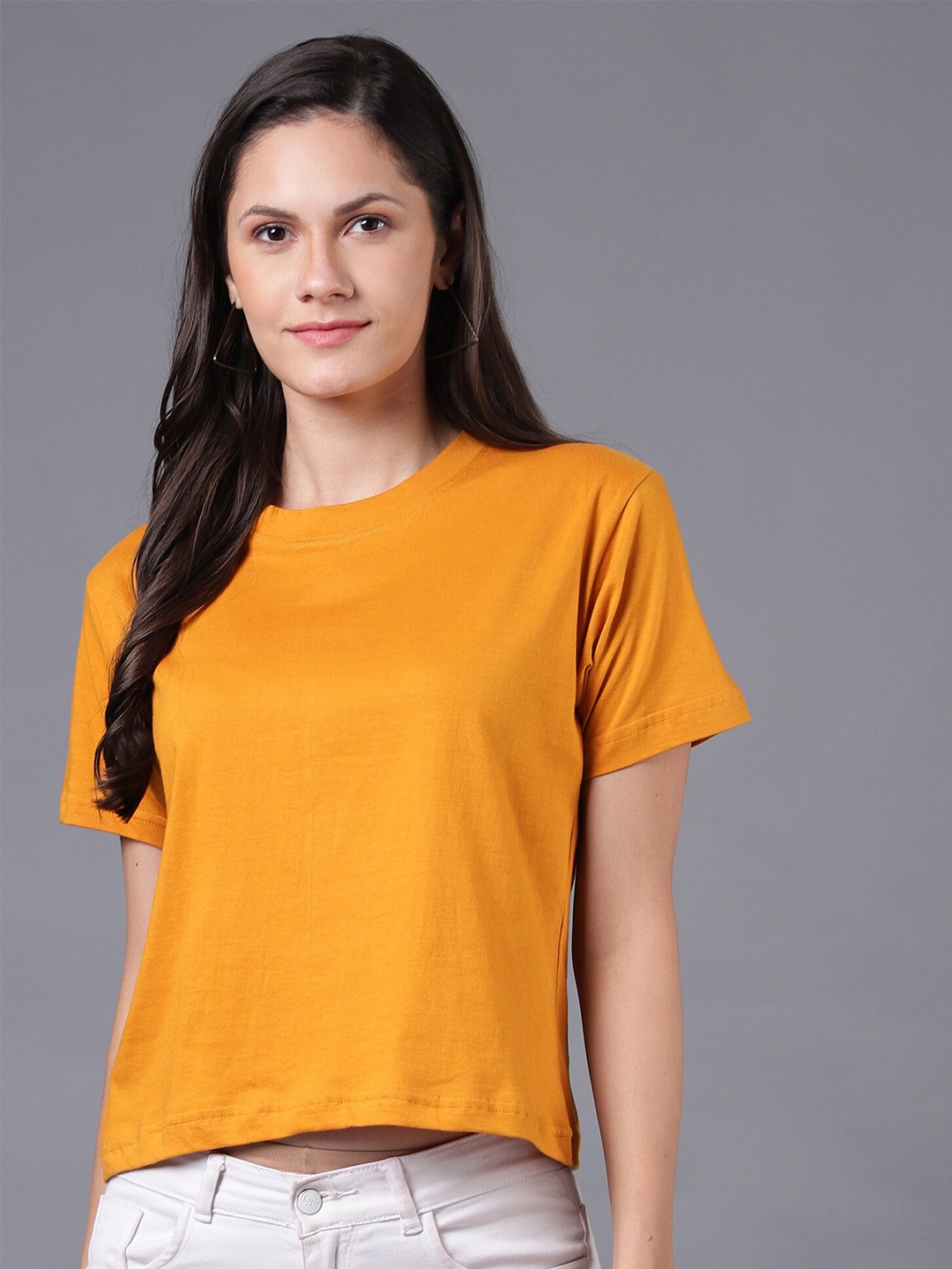 

THE EG STORE Women Mustard Yellow Applique T-shirt