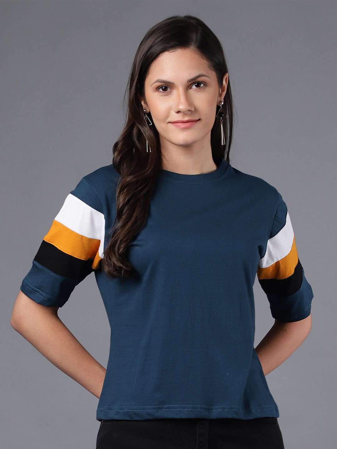 

THE EG STORE Women Blue & prussian blue Polo Collar T-shirt