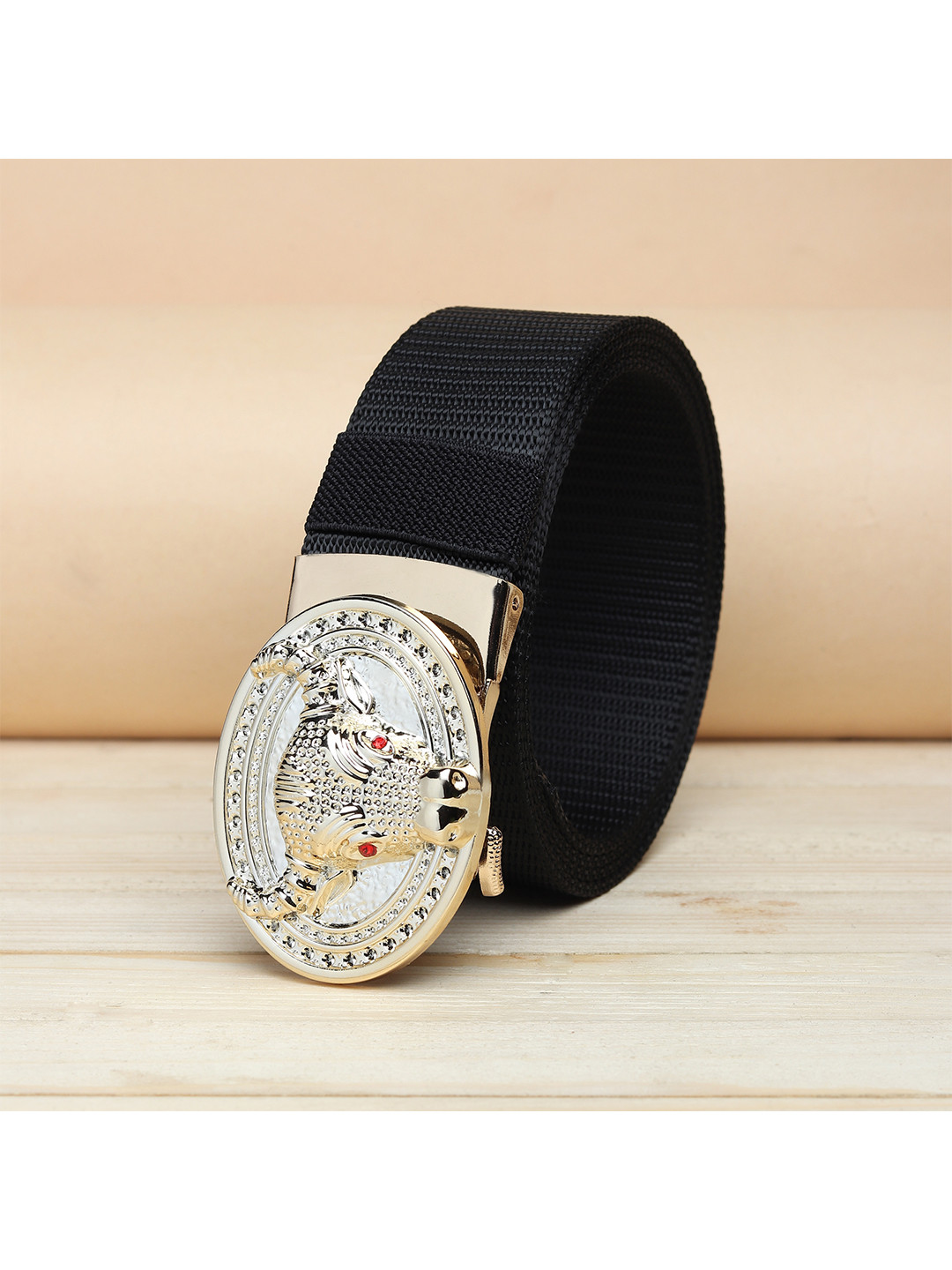 

ZORO Men Black Woven Design Canvas Belt