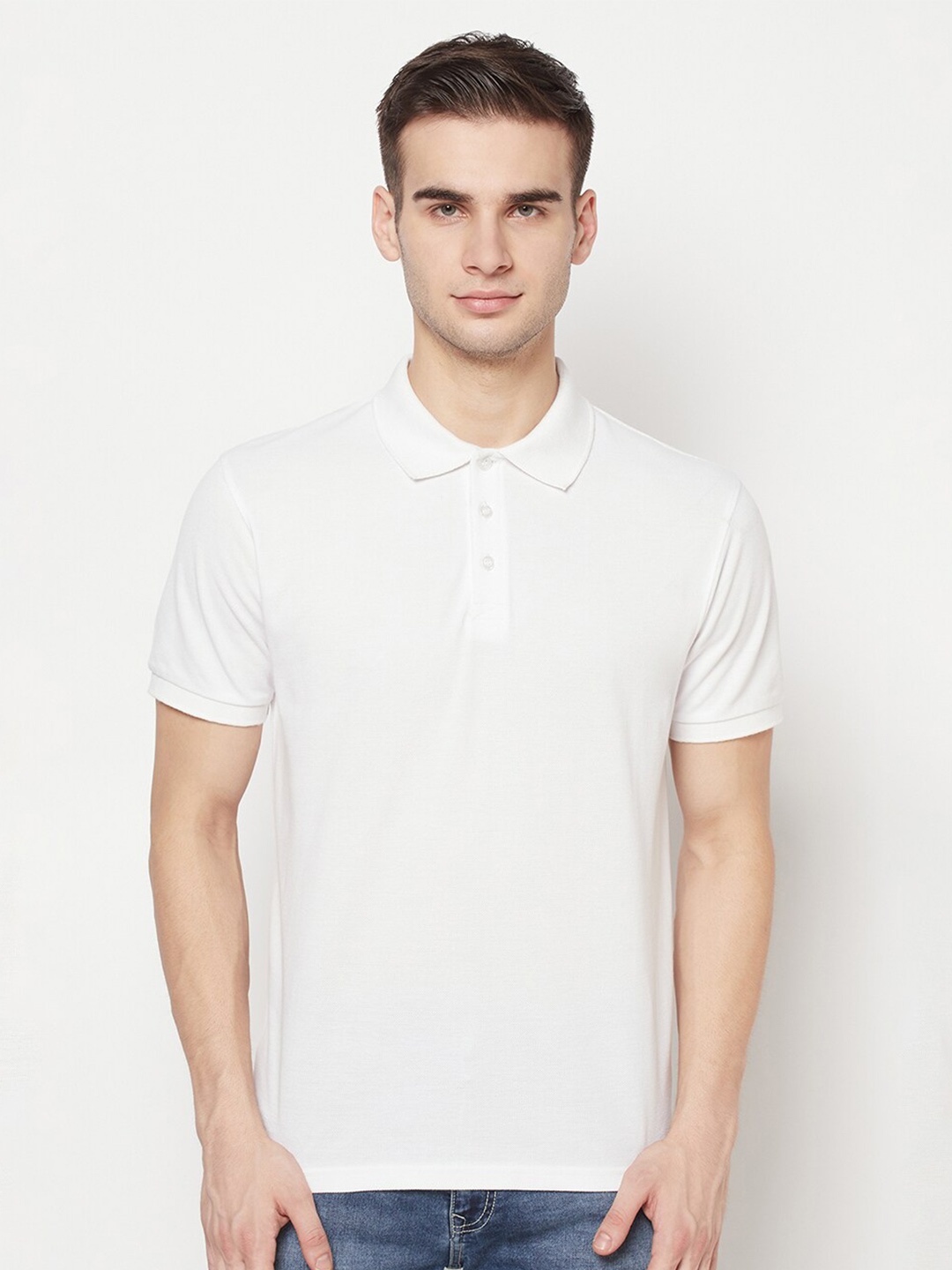 

Purple State Men White & mystic blue Polo Collar T-shirt