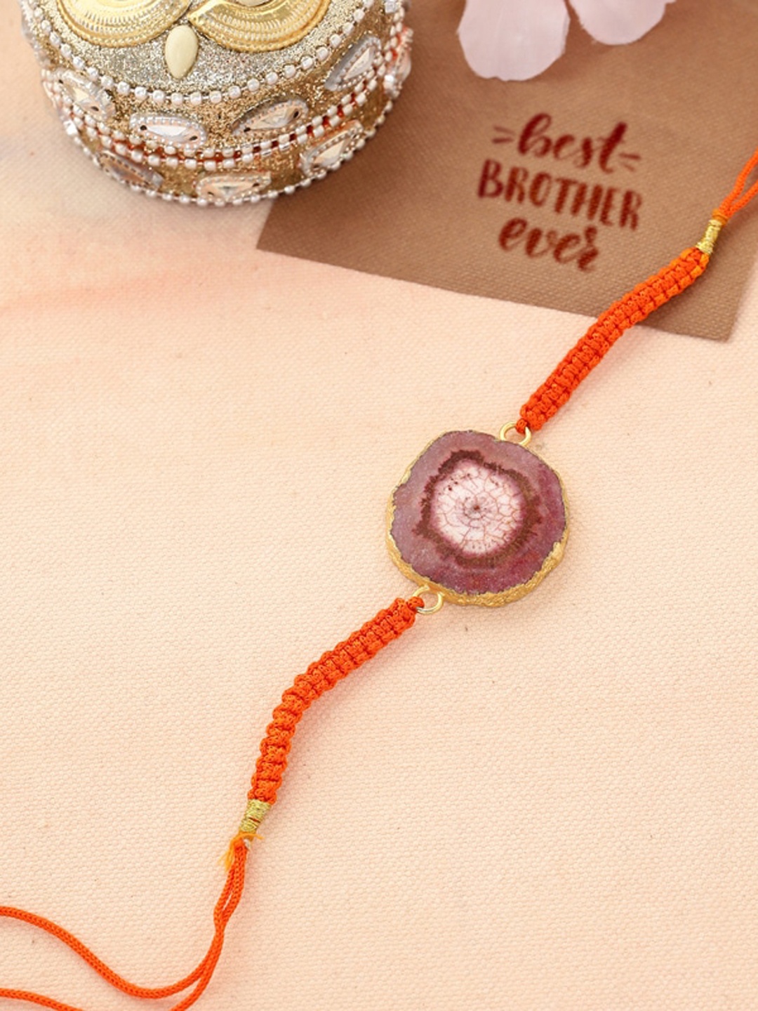 

Shoshaa Gold & Orange Color Agate Stone Single Bhai Rakhi