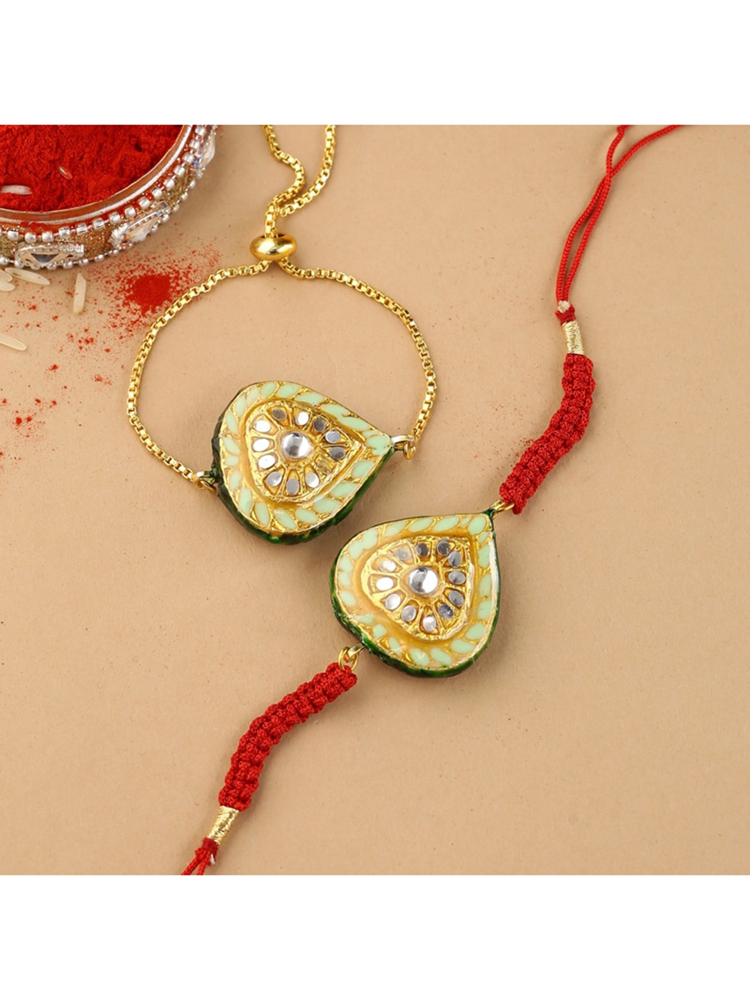

Shoshaa Set Of 2 Green Kundan Bracelete Bhai bhabhi Rakhi