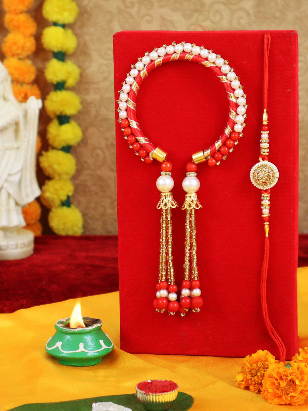 

TIED RIBBONS Red Bhaiya Bhabhi Lumba Bangle Rakhi Set with Card & Roli Chawal