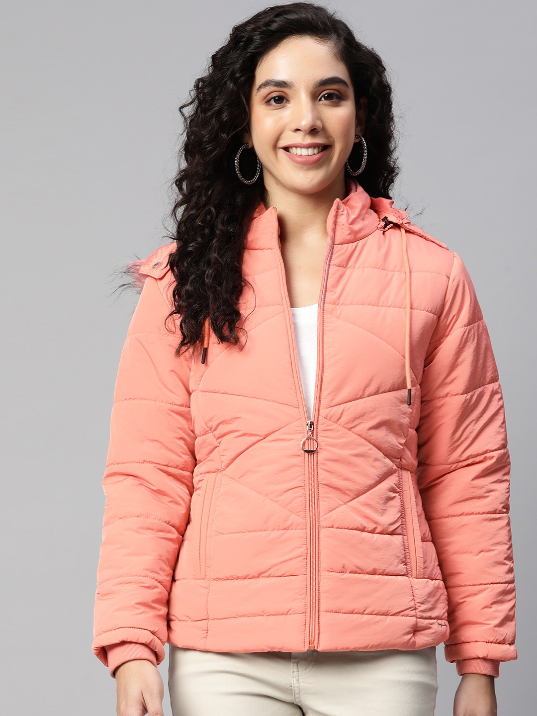 

Foreign Culture By Fort Collins Women Pink Parka Jacket with Detachable Hood