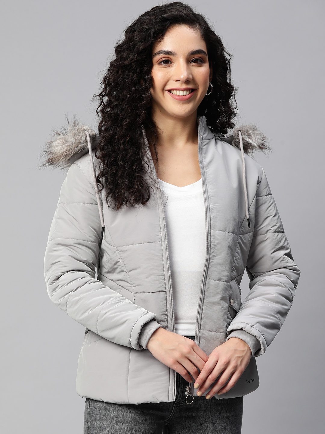 

Foreign Culture By Fort Collins Women Grey Solid Parka Jacket
