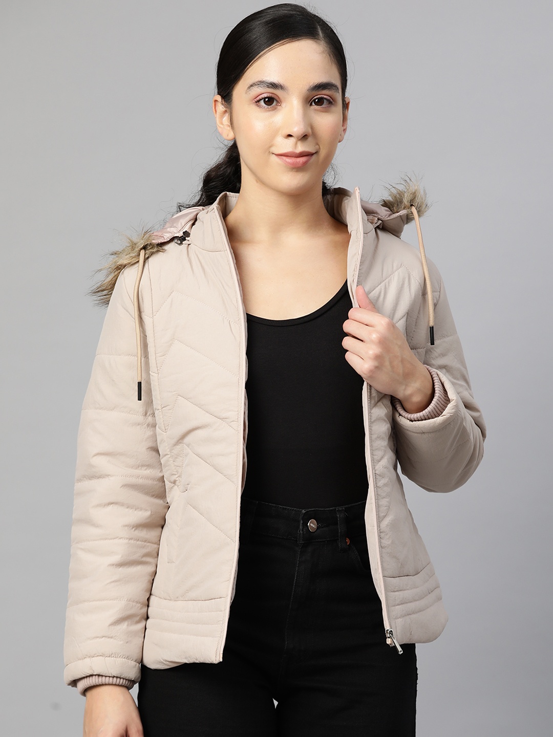 

Foreign Culture By Fort Collins Women Beige Parka Jacket with Detachable Hood