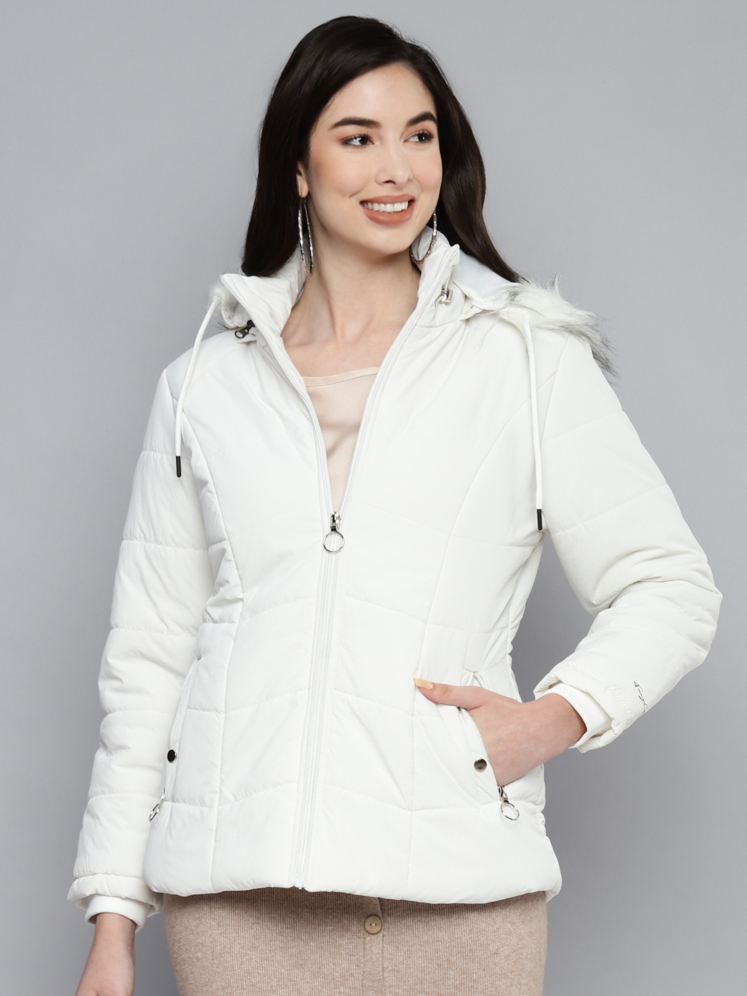 

Foreign Culture By Fort Collins Women White Parka Jacket with Detachable hood