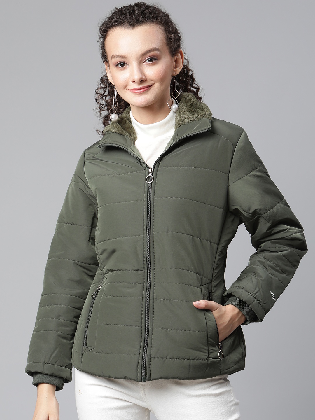 

Foreign Culture By Fort Collins Women Green Padded Jacket