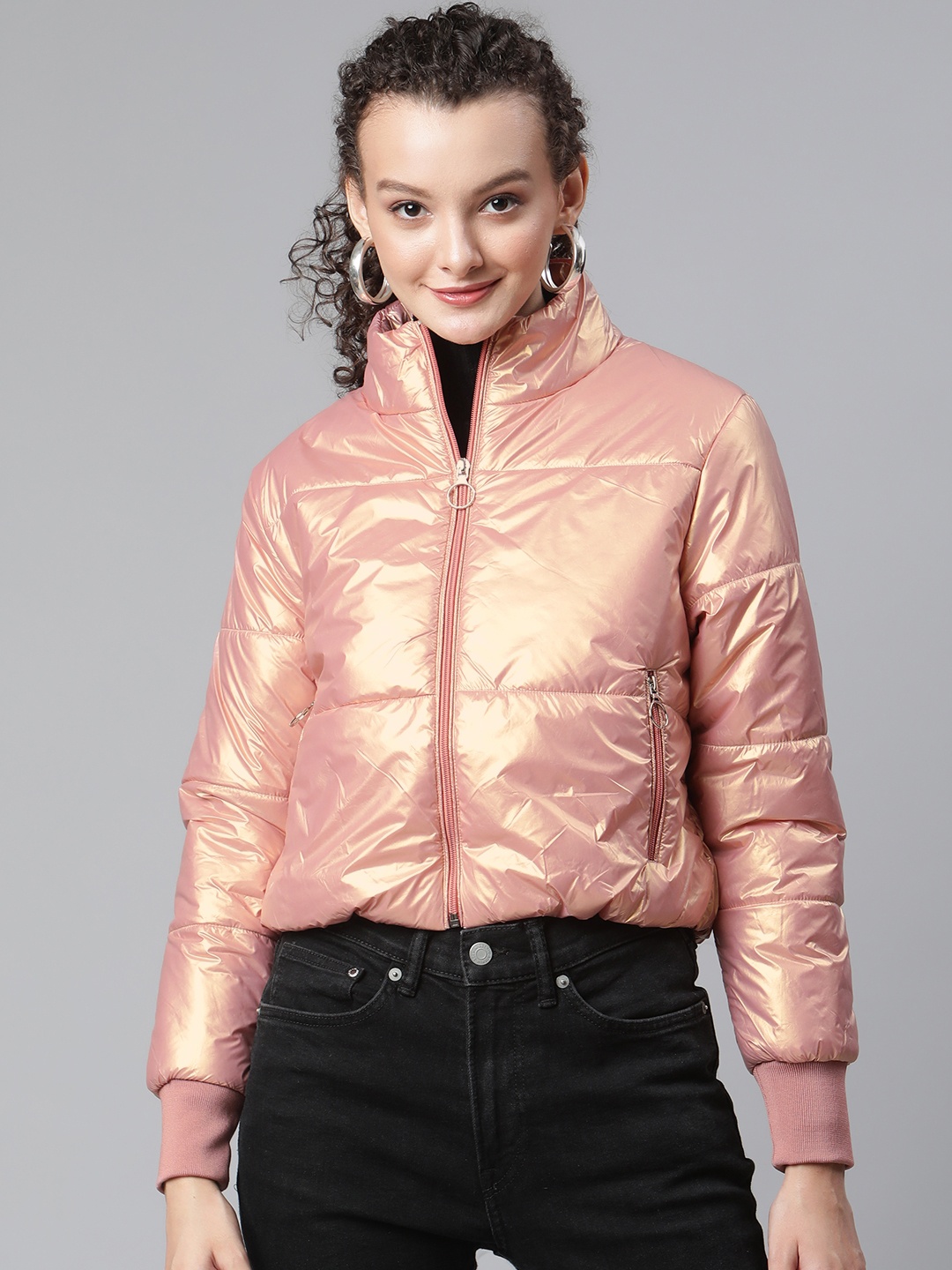 

Foreign Culture By Fort Collins Women Pink Metallic Finish Padded Jacket