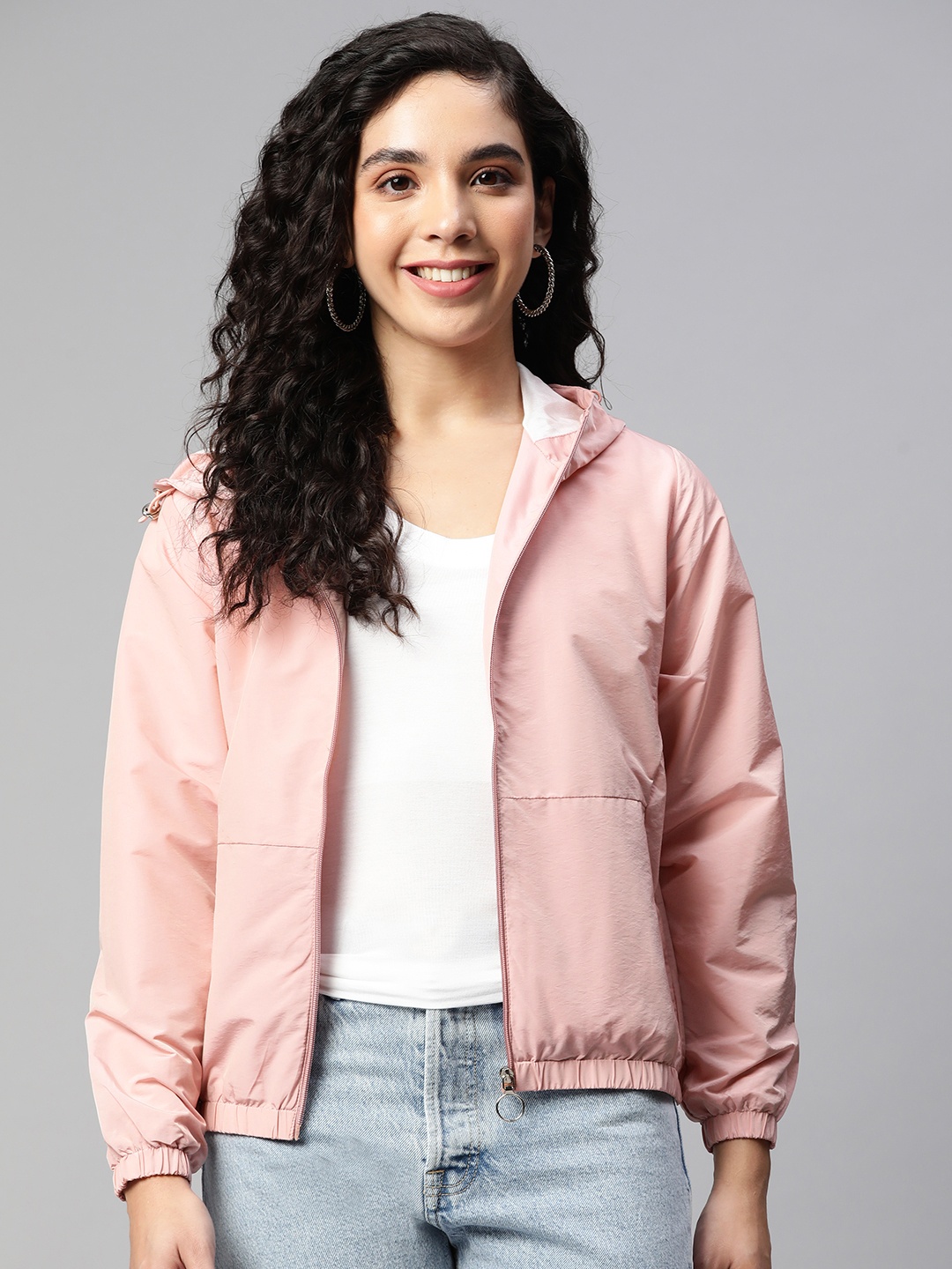 

Foreign Culture By Fort Collins Women Pink Solid Hooded Tailored Jacket