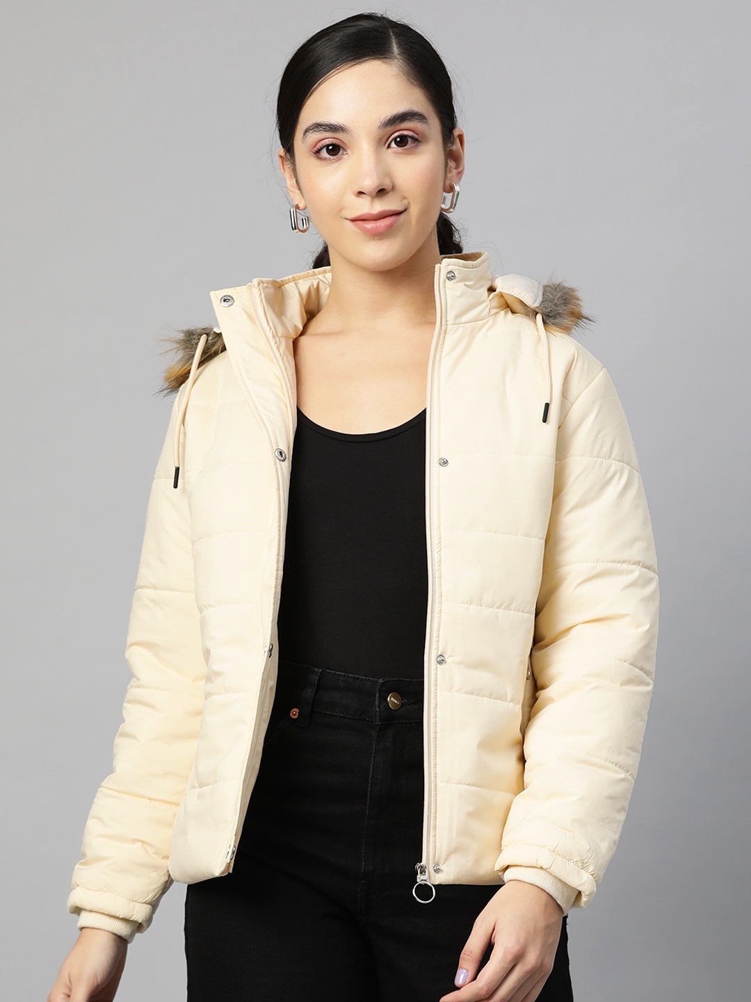 

Foreign Culture By Fort Collins Women Cream-Coloured Insulator Parka Jacket