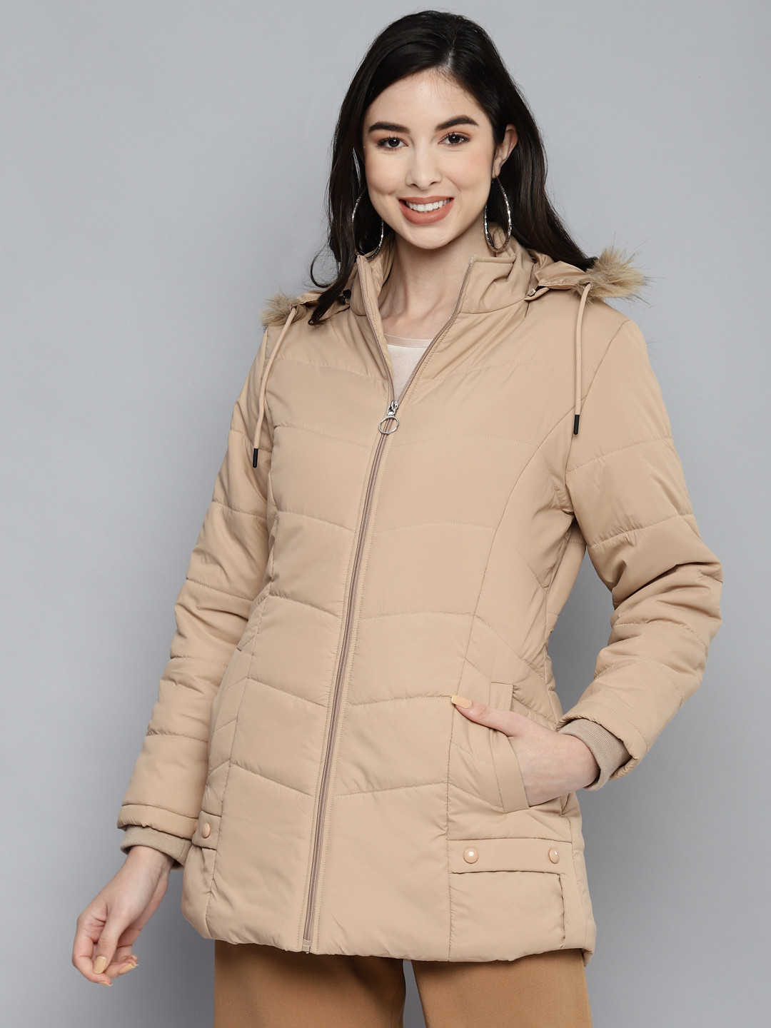 

Foreign Culture By Fort Collins Women Beige Parka Jacket with Detachable hood