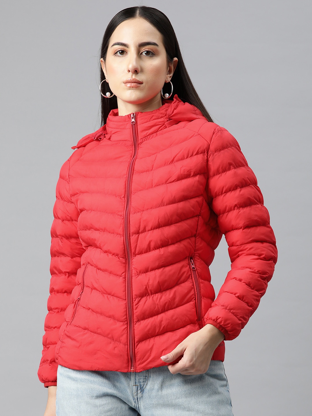 Foreign Culture By Fort Collins Parka Jacket with Detachable Hood, Red