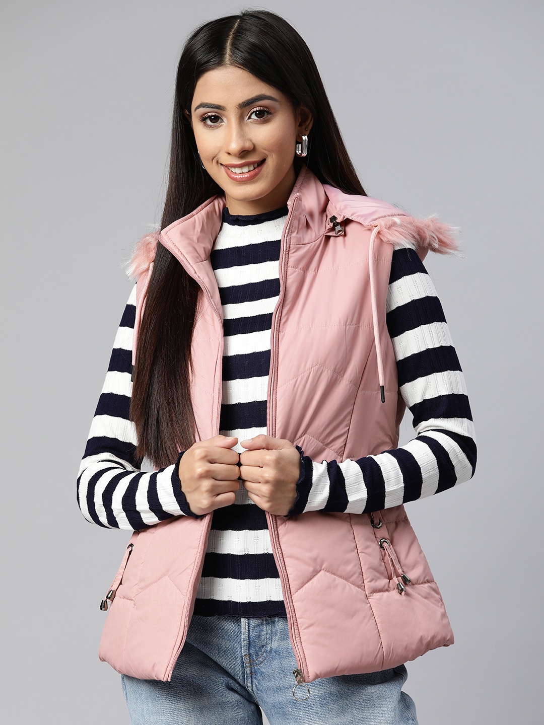 

Foreign Culture By Fort Collins Women Pink Padded Jacket with Detachable Hood