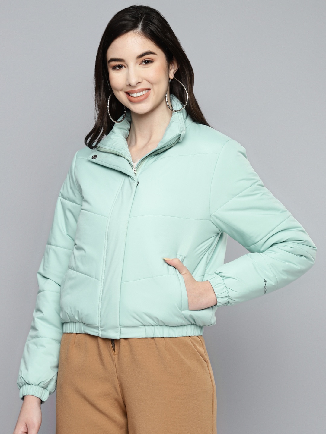 

Foreign Culture By Fort Collins Women Green Crop Parka Jacket with Detachable hood