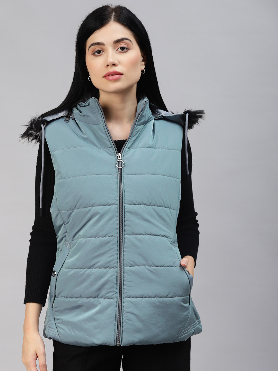 

Foreign Culture By Fort Collins Women Blue Solid Hooded Parka Jacket