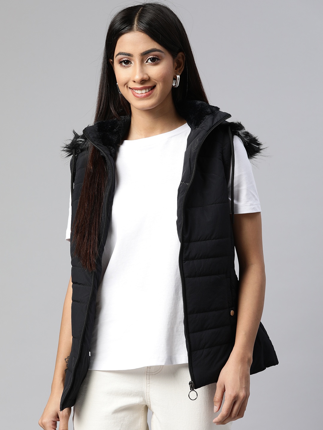 

Foreign Culture By Fort Collins Women Black Padded Jacket with Detachable Hood