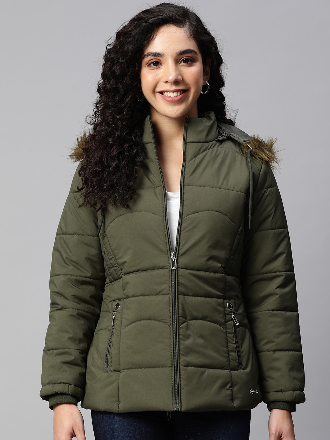 

Foreign Culture By Fort Collins Women Olive Green Solid Parka Jacket with Detachable Hood
