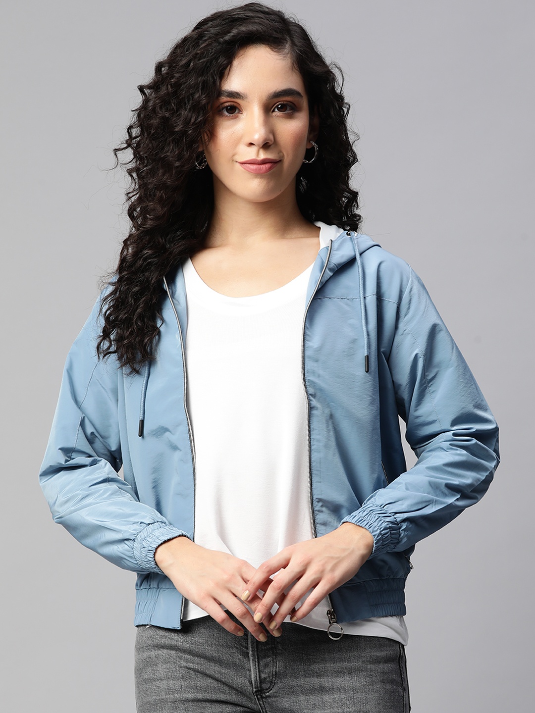 

Foreign Culture By Fort Collins Women Blue Windcheater Outdoor Sporty Jacket