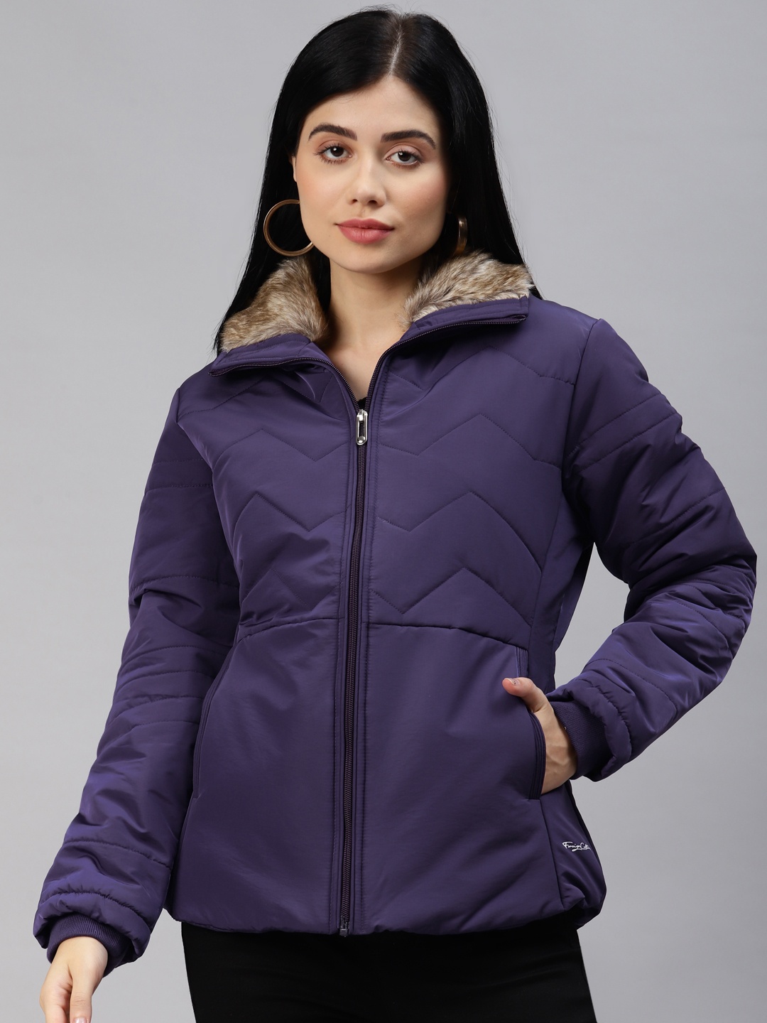 

Foreign Culture By Fort Collins Women Purple Solid Padded Jacket