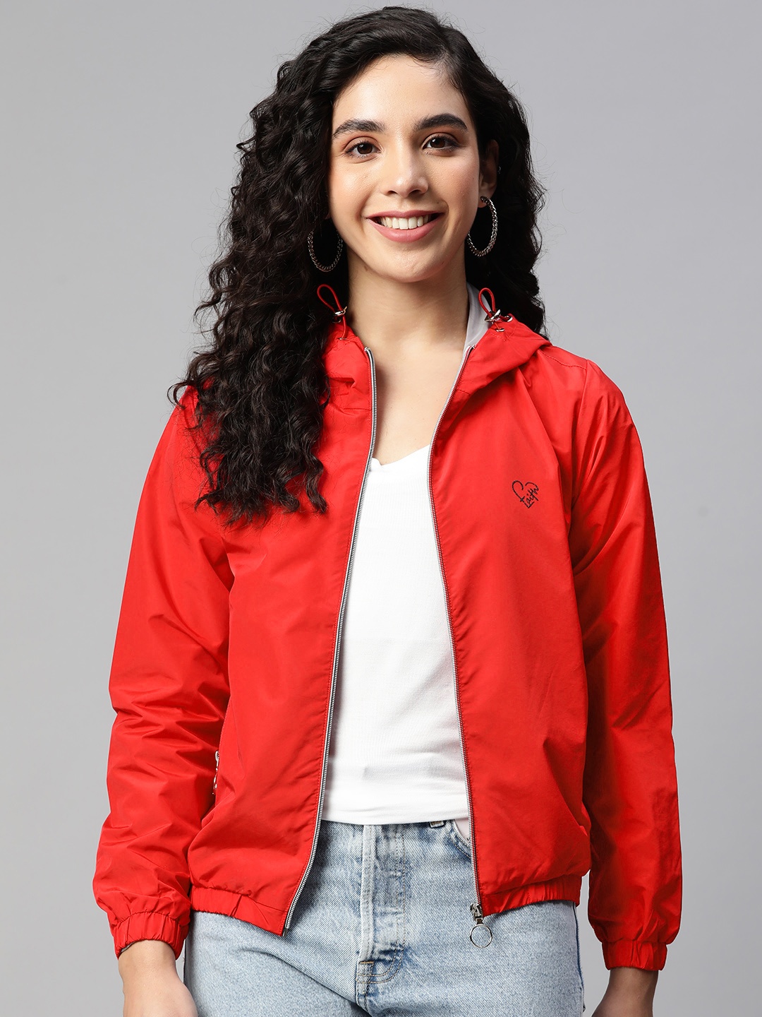 

Foreign Culture By Fort Collins Women Red Solid Tailored Bomber Jacket