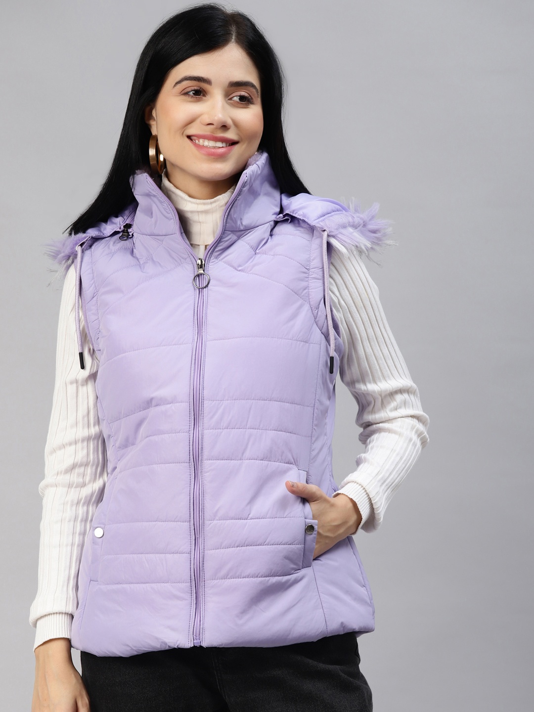 

Foreign Culture By Fort Collins Women Lavender Solid Hooded Parka Jacket