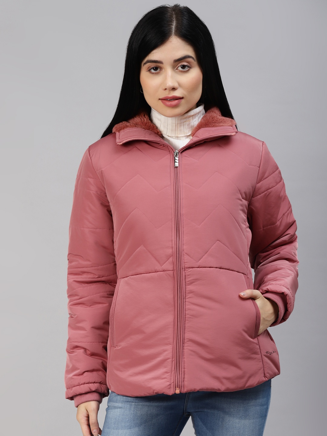 

Foreign Culture By Fort Collins Women Dusty Pink Solid Padded Jacket, Rose