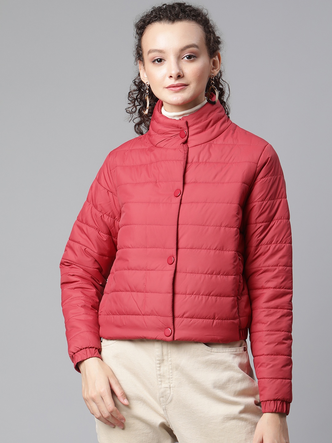 

Foreign Culture By Fort Collins Women Pink Solid Padded Jacket