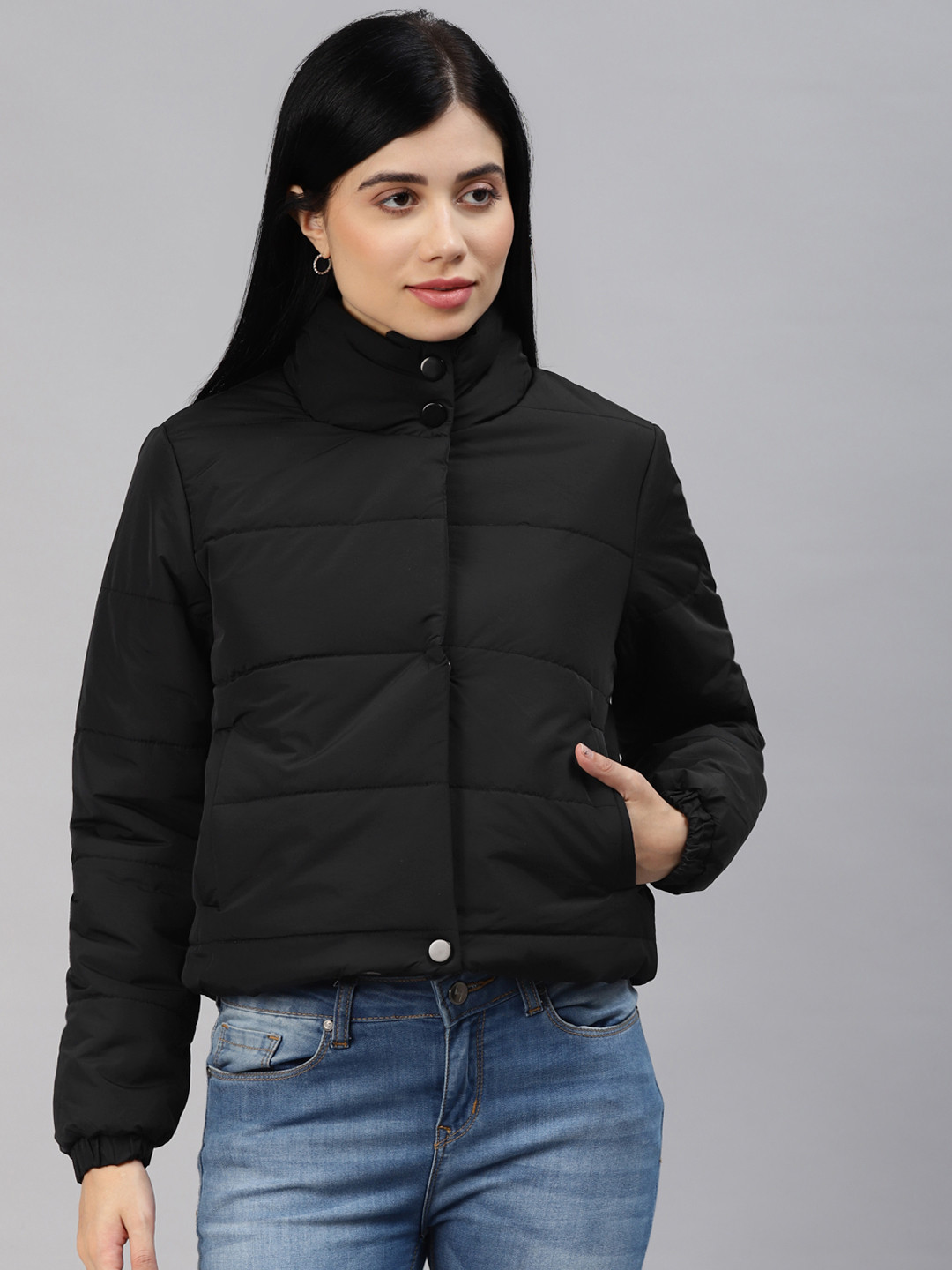 

Foreign Culture By Fort Collins Women Black Solid Padded Jacket