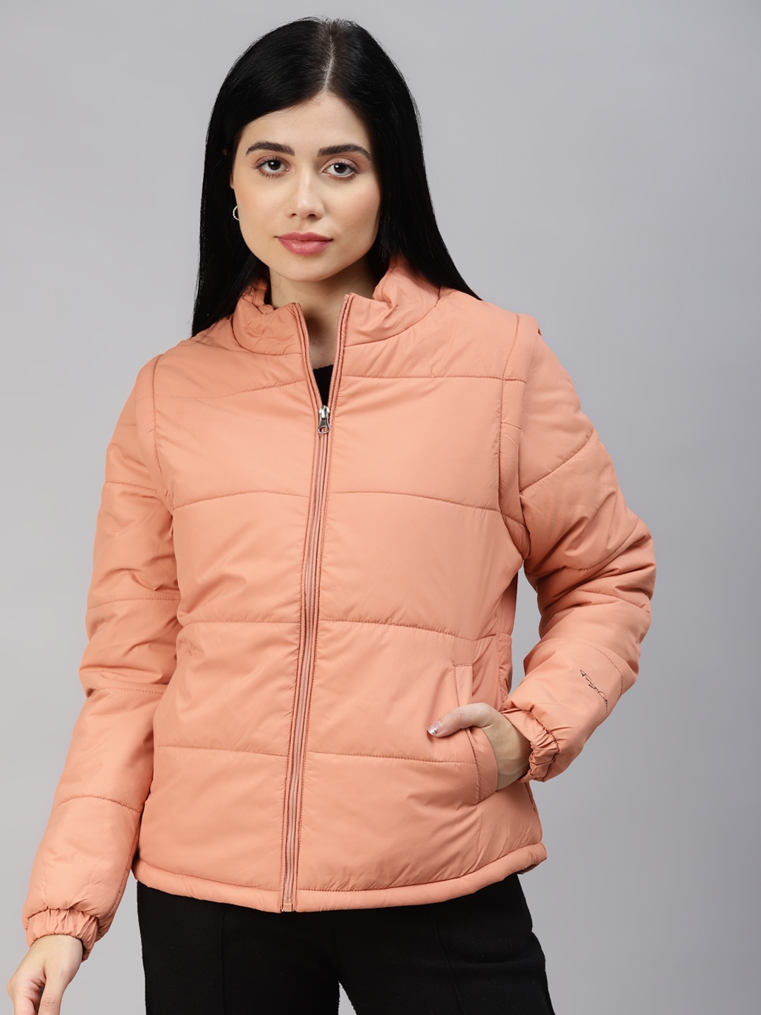 

Foreign Culture By Fort Collins Women Peach-Coloured Bomber Jacket