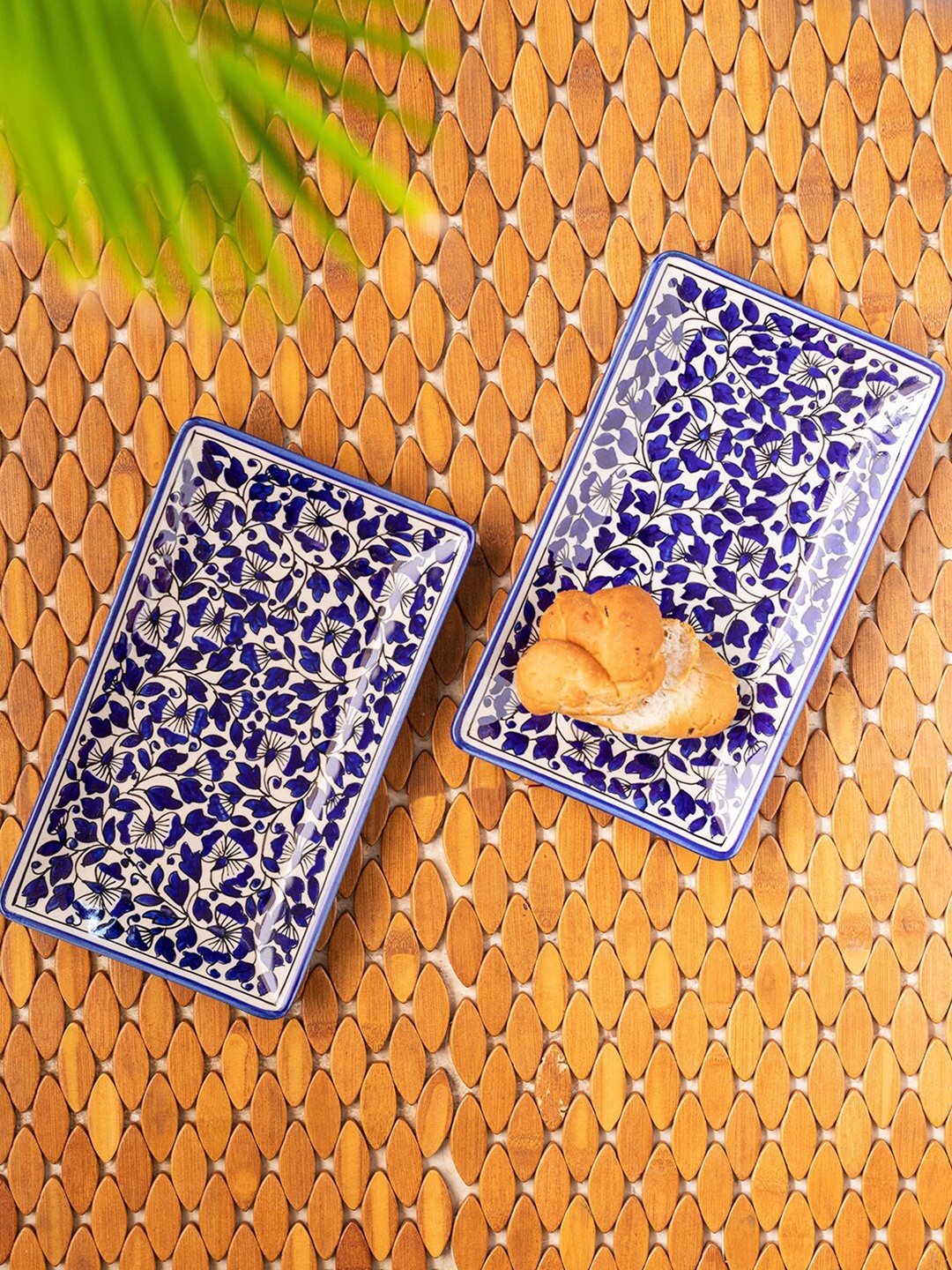 

ExclusiveLane Ceramic Snacks Serving Platter Hand-painted(Set of 2, Microwave Safe), Navy blue