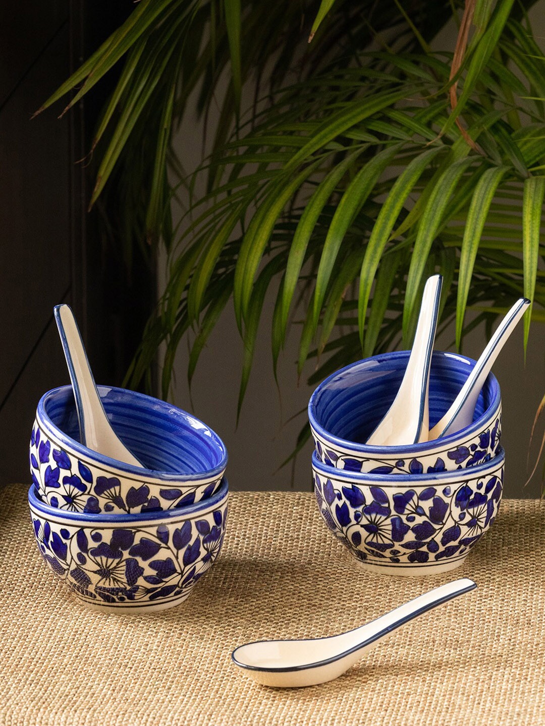 

ExclusiveLane Navy Blue & Cream-Coloured 4 Pieces Floral Printed Ceramic Glossy Bowls