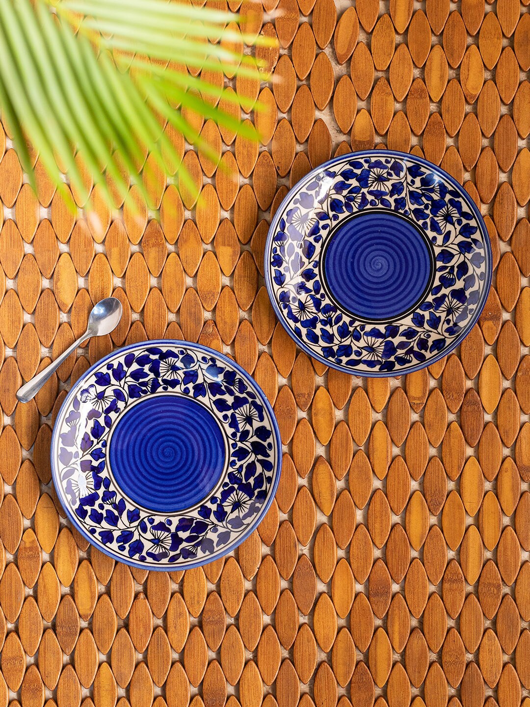 

ExclusiveLane Ceramic Side/Quarter Plates Hand-Engraved (Set of 2, Microwave Safe), Navy blue