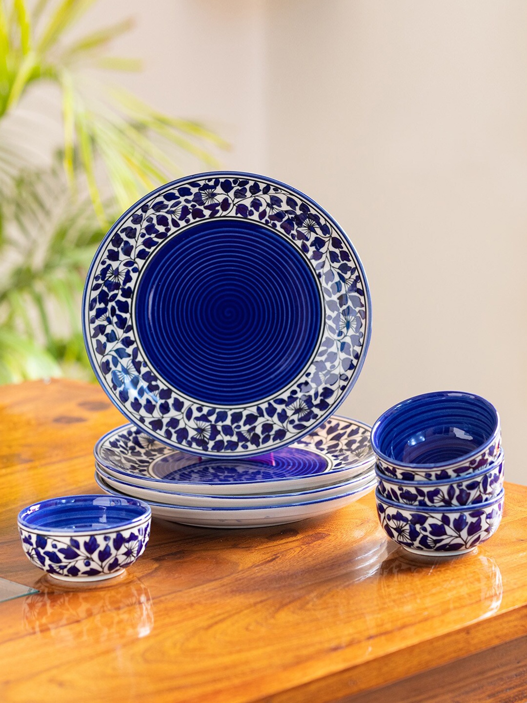 

ExclusiveLane Navy Blue & White 8 Pieces Floral Printed Ceramic Glossy Dinner Set