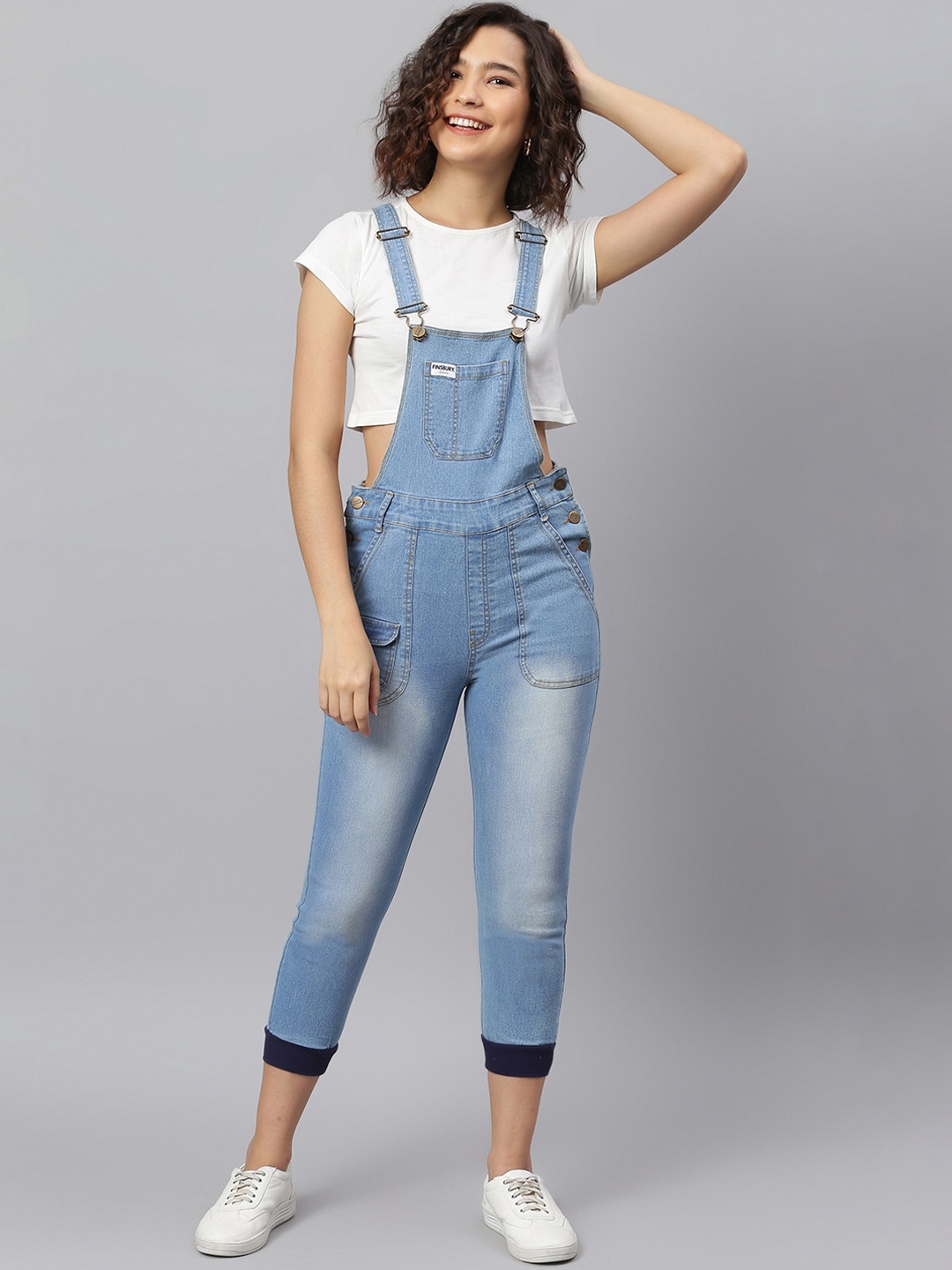 

FINSBURY LONDON Women Blue Pure Cotton Denim Dungarees