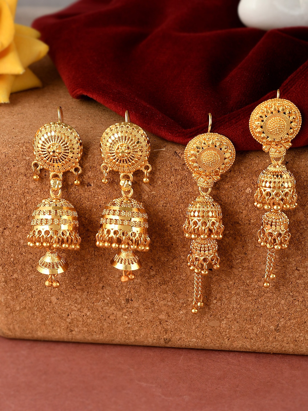 

Silvermerc Designs Gold-Toned Dome Shaped Jhumkas Earrings