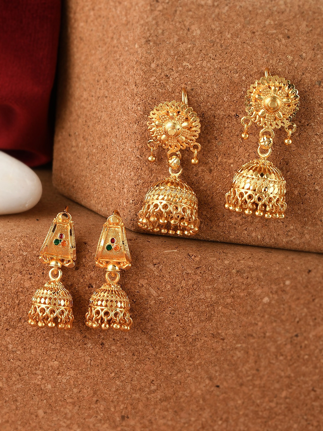 

Silvermerc Designs Gold-Toned Dome Shaped Jhumkas Earrings