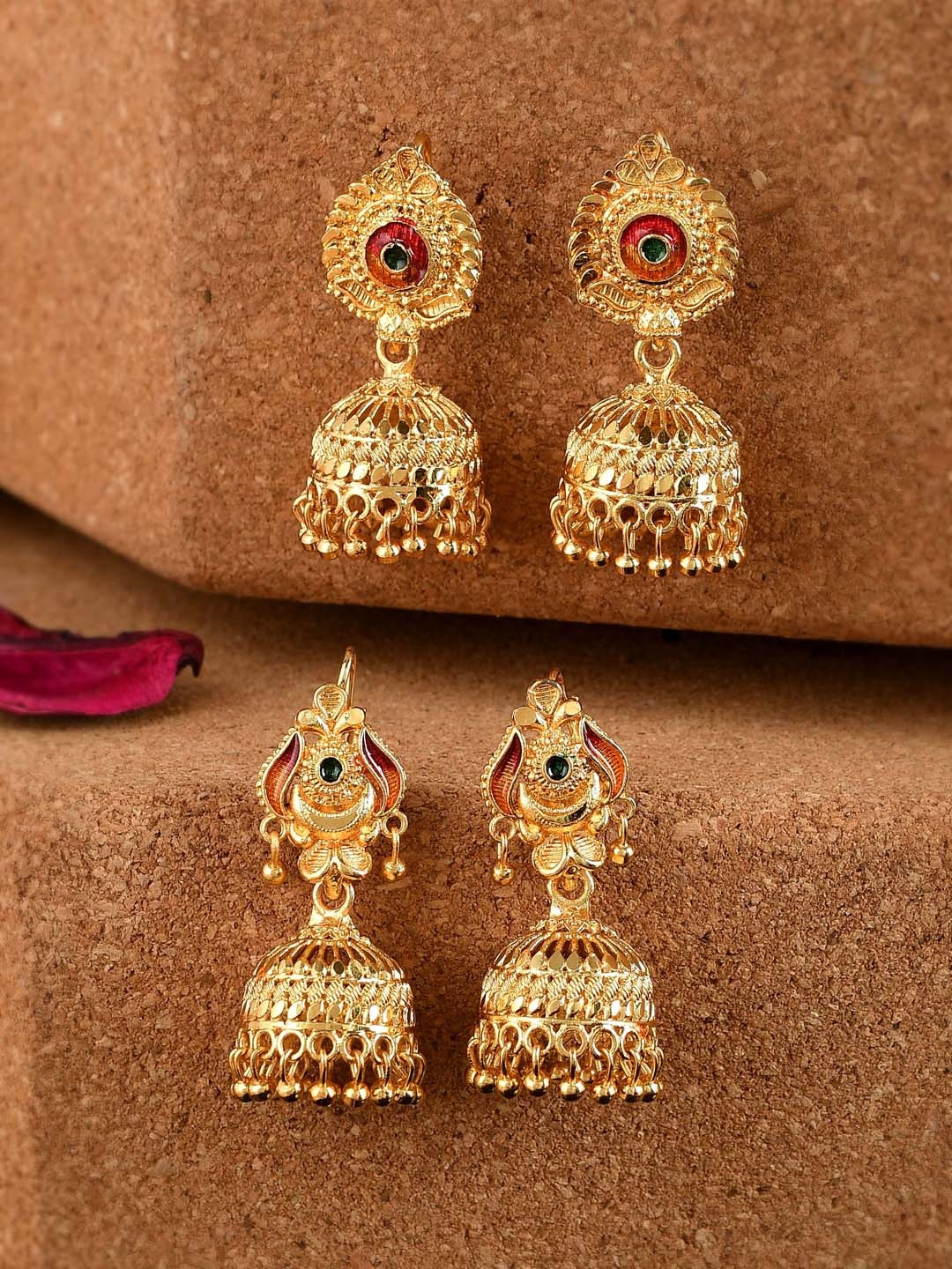 

Silvermerc Designs Gold-Toned Dome Shaped Jhumkas Earrings