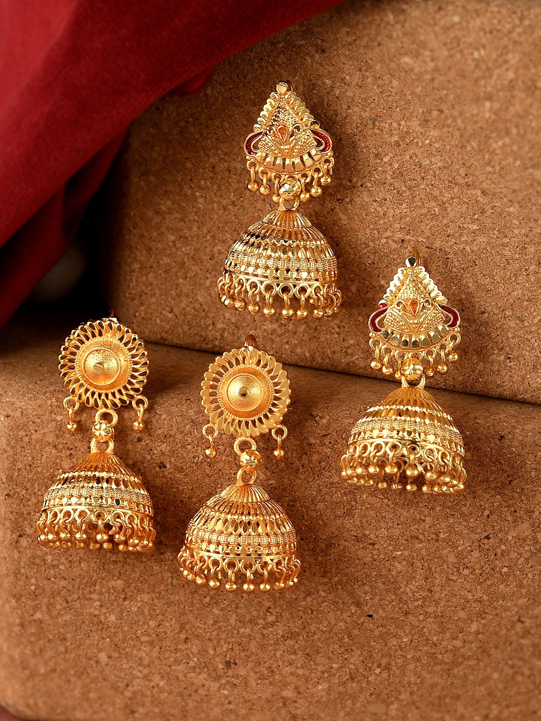 

Silvermerc Designs Gold-Toned Dome Shaped Jhumkas Earrings