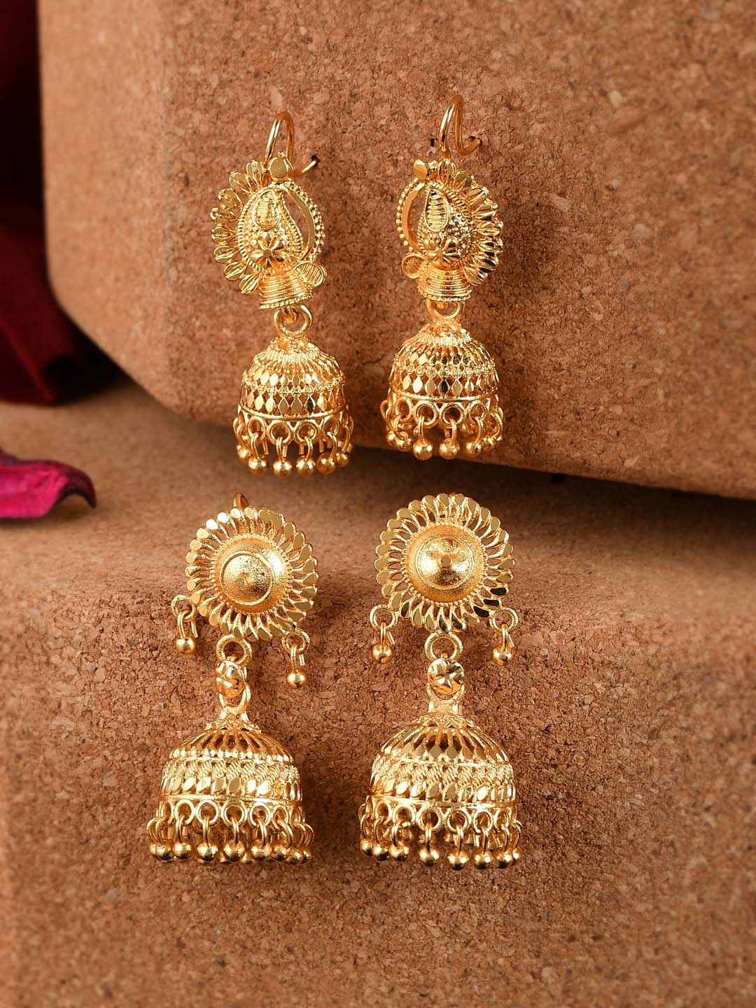 

Silvermerc Designs Gold-Toned Dome Shaped Jhumkas Earrings
