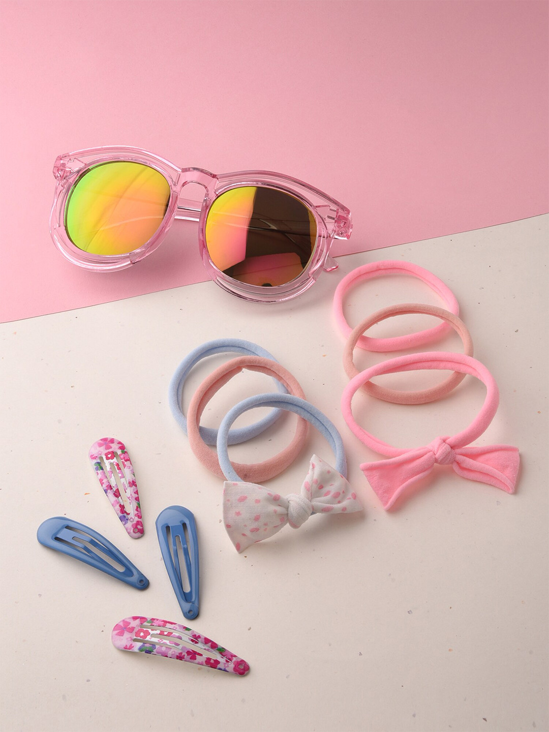 

Toniq Kids Girls Pink & Blue 10-Pieces Hair Accessory Set with Sunglasses