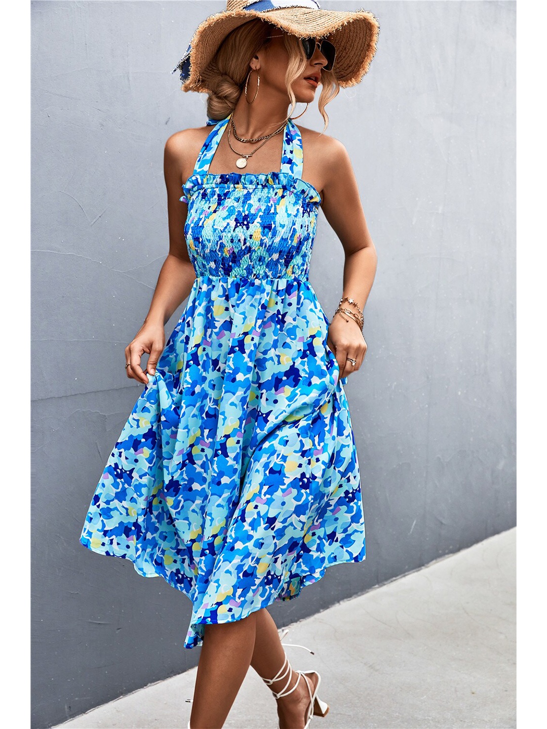 

BoStreet Blue & blue Floral Midi Dress