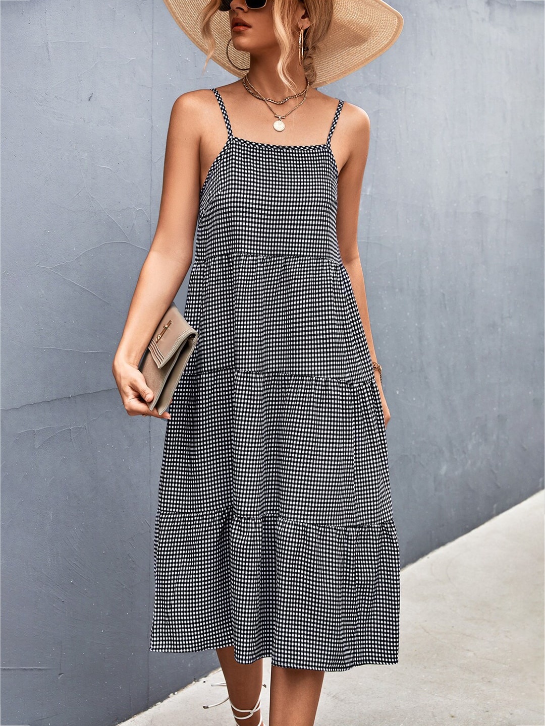 

BoStreet Black Checked A-Line Dress