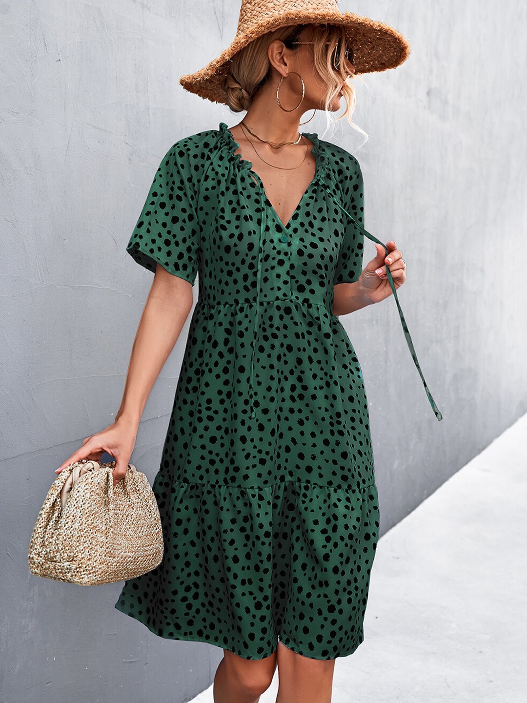 

BoStreet Green Floral A-Line Dress