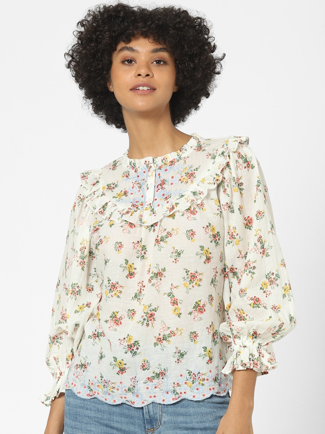 

ONLY White Floral Print Styled Back Top