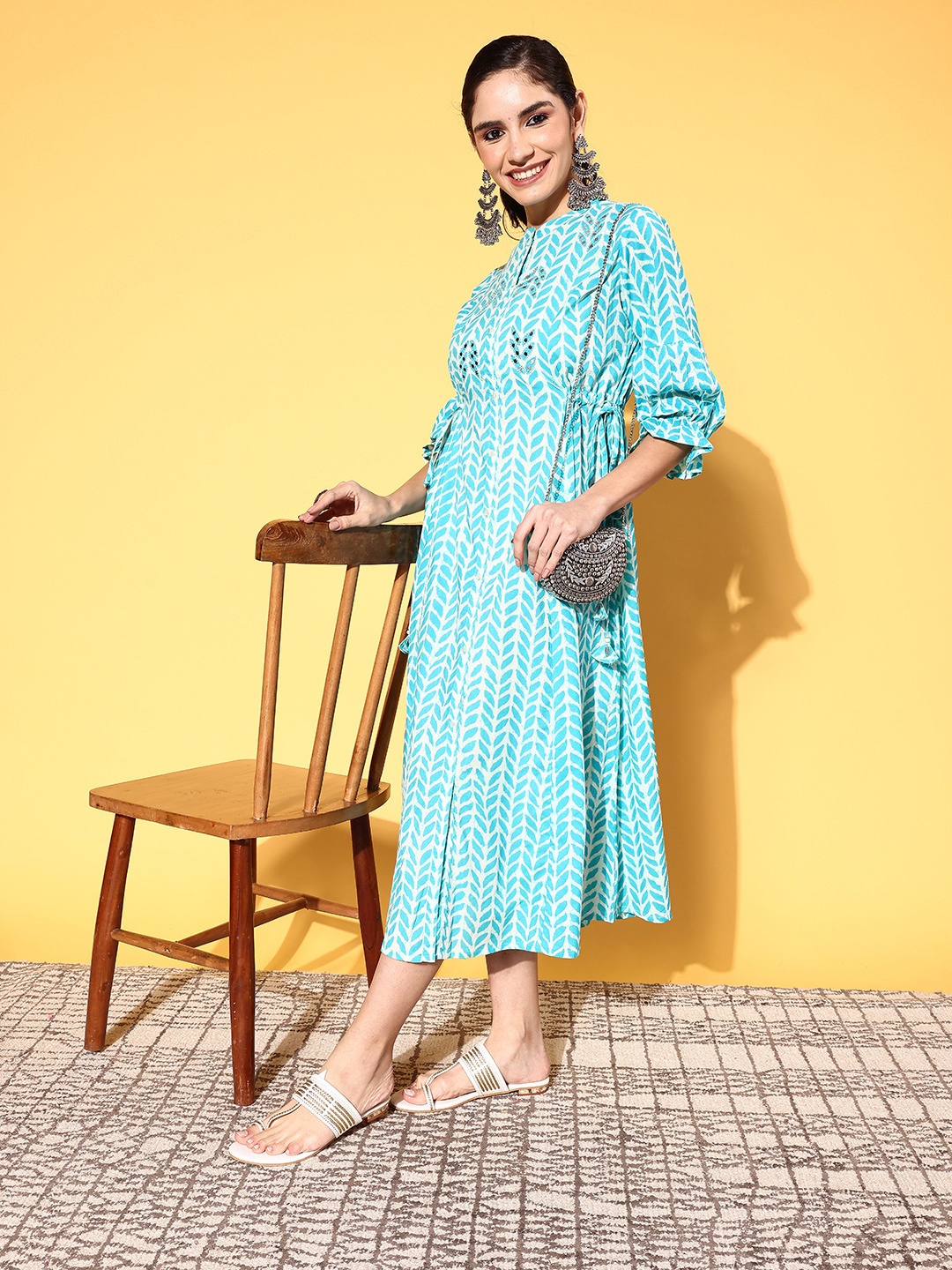 

ZOLA Women Turquoise Blue Geometric Desi Girl Dress
