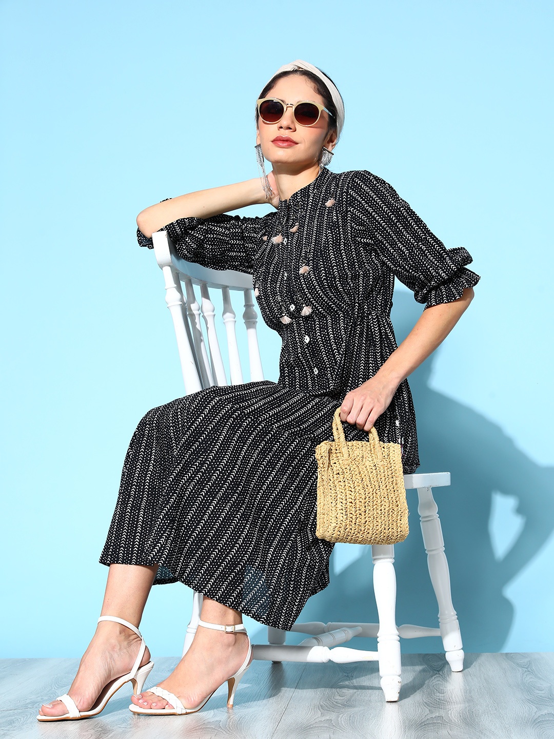 

ZOLA Women Stunning Black Abstract Volume Play Dress
