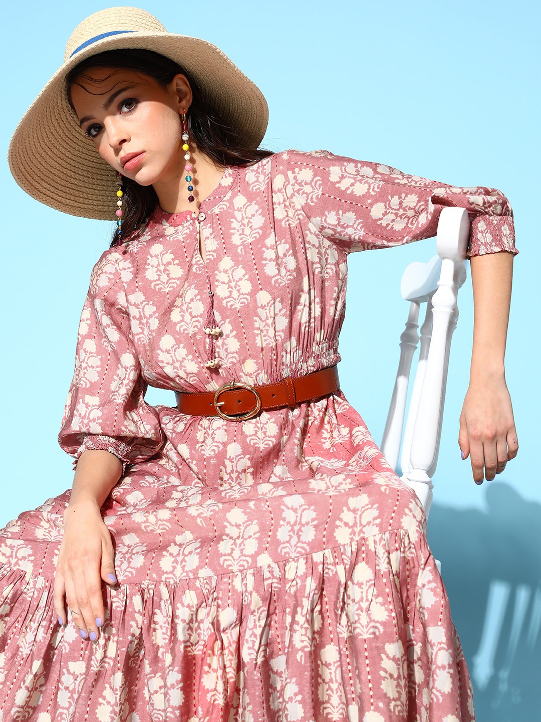 

ZOLA Women Lovely Rose Ethnic Motifs Volume Play Dress