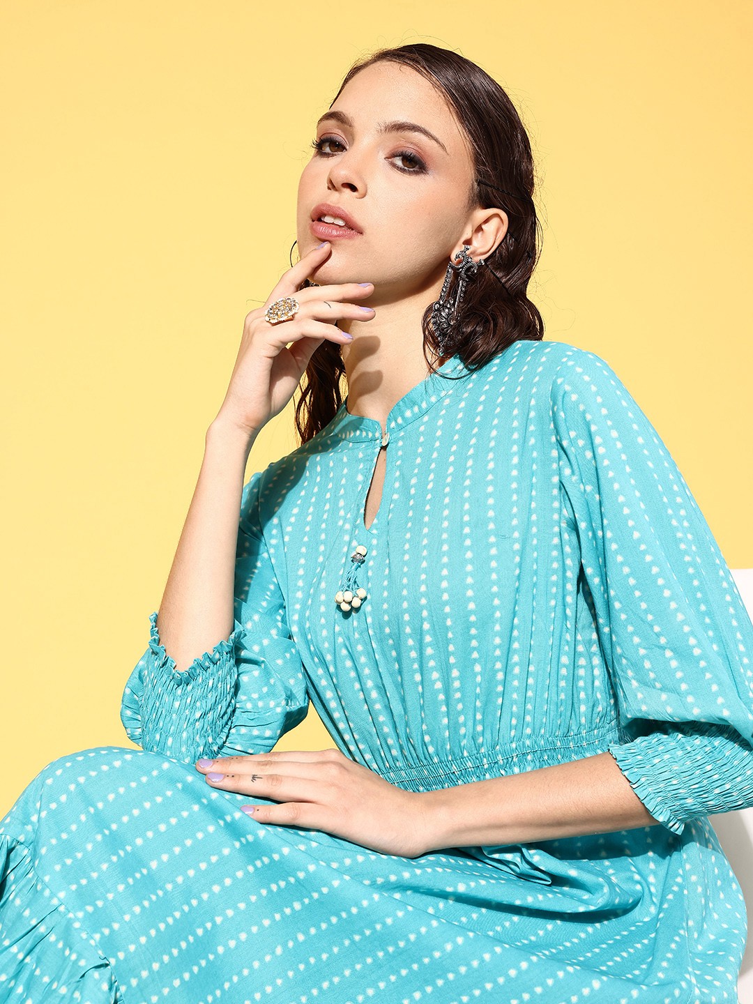 

ZOLA Women Turquoise Blue Geometric Desi Girl Dress